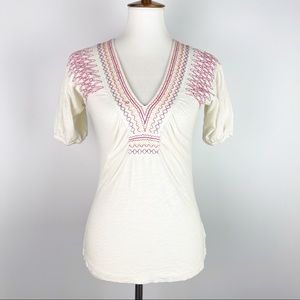 ANTHRO C.KEER Embroidered V-Neck Top